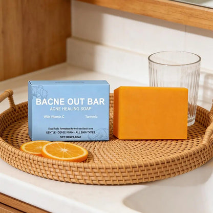 1/2/3pcs Vitamin C & Turmeric Cleansing Soap For Facial Body Soap Dust Acne Removal Moisturizing and Brightening Cleaning Soap