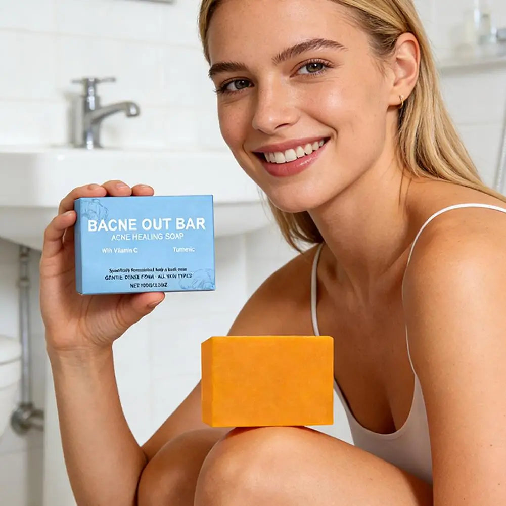 1/2/3pcs Vitamin C & Turmeric Cleansing Soap For Facial Body Soap Dust Acne Removal Moisturizing and Brightening Cleaning Soap